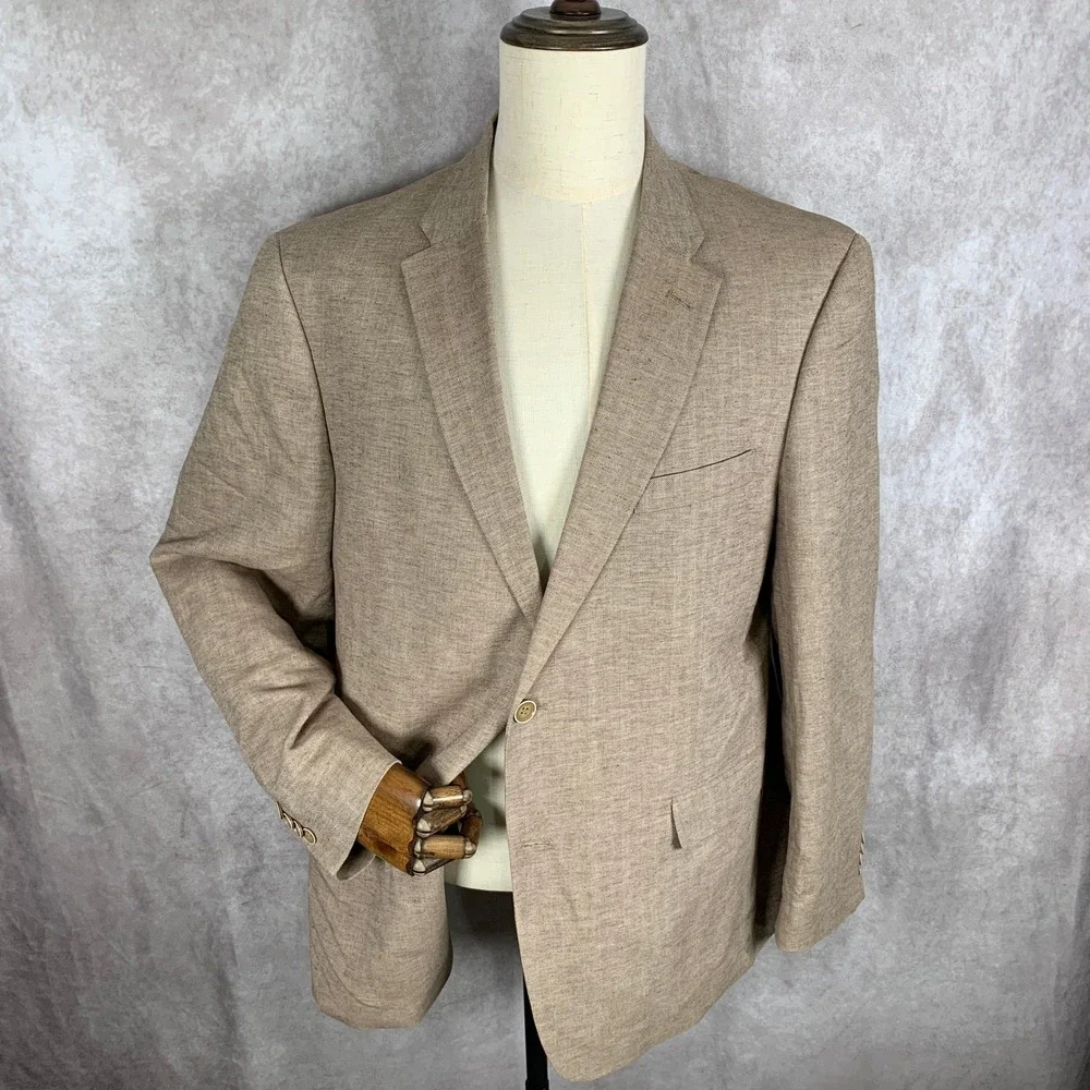 Tommy Hilfiger Linen Blazer Jacket Men 44R Beige Sport Coat